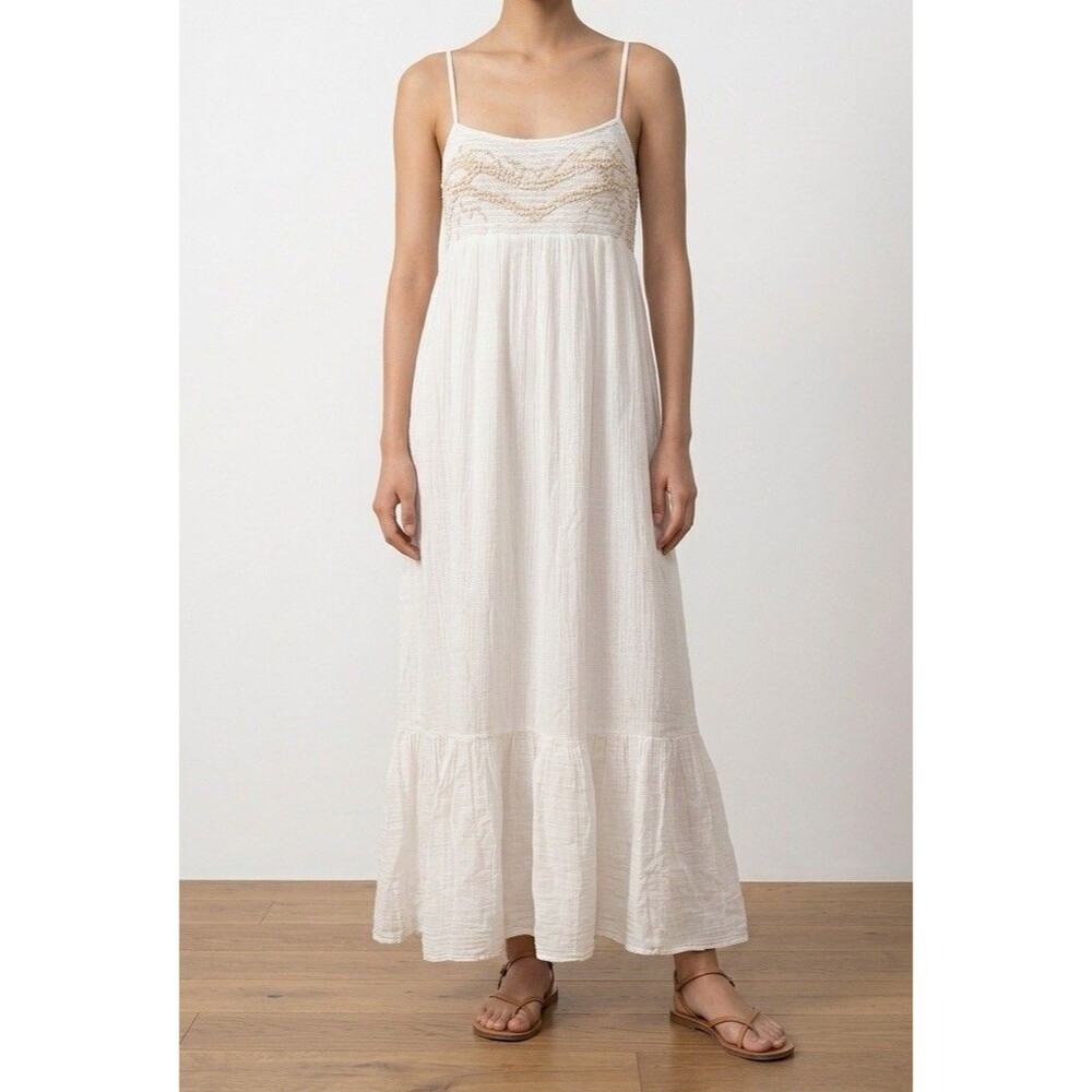 NWT Zara Embroidered Cotton Chiffon Midi Dress Oyster White M 0881/374/251